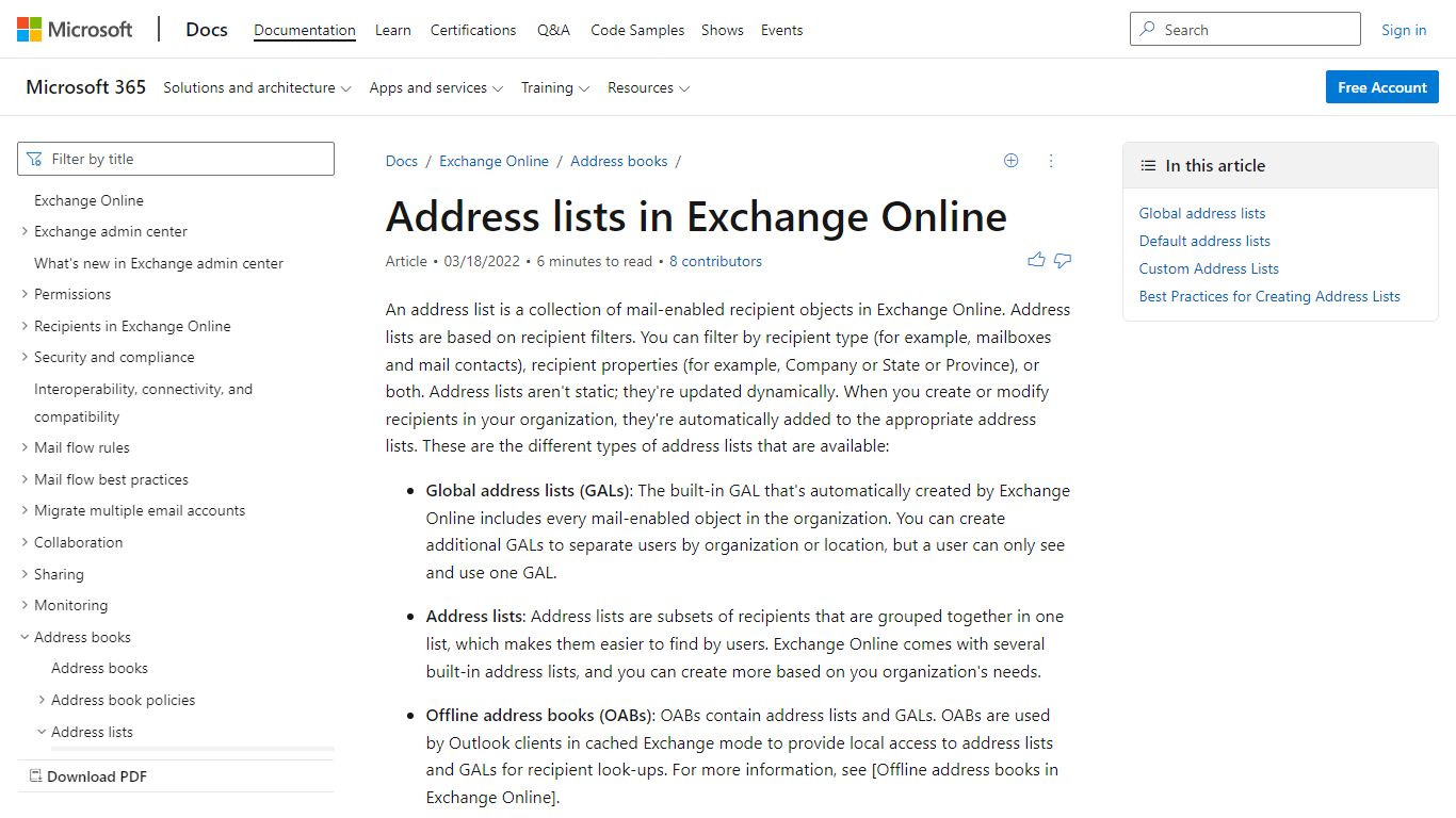 Address lists in Exchange Online | Microsoft Docs